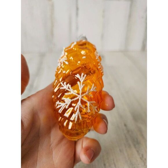 Vintage radko shiny Brite pinecone yellow snowflake ornament Xmas tree - Picture 2 of 10